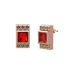 Minimal Lyn Küpe - Garnet ve peridot 14 ayar rose altın küpe #hl41jt