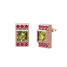 Minimal Lyn Küpe - Peridot ve rodolit garnet 8 ayar rose altın küpe #i08l1d