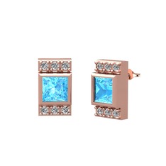 Minimal Lyn Küpe - Akuamarin ve beyaz zirkon 14 ayar rose altın küpe #i6uxof
