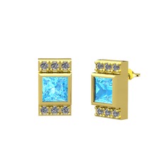 Akuamarin ve pırlanta 925 ayar altın kaplama gümüş küpe (0.132 karat)