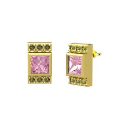 Pembe kuvars ve peridot 18 ayar altın küpe