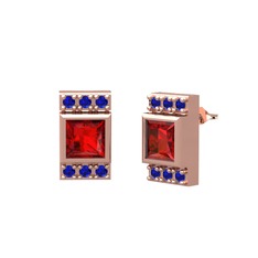 Garnet ve lab safir 8 ayar rose altın küpe