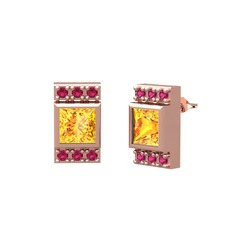 Sitrin ve rodolit garnet 925 ayar rose altın kaplama gümüş küpe