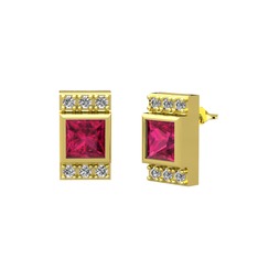 Minimal Lyn Küpe - Rodolit garnet ve swarovski 18 ayar altın küpe #j81f7u