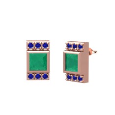 Minimal Lyn Küpe - Kök zümrüt ve lab safir 8 ayar rose altın küpe #jfmsbk