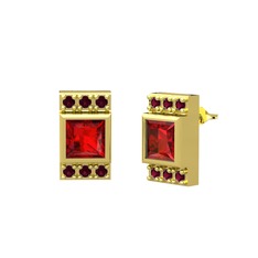 Minimal Lyn Küpe - Garnet ve kök yakut 8 ayar altın küpe #jvtify