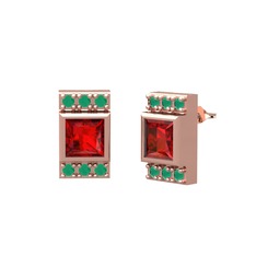 Minimal Lyn Küpe - Garnet ve kök zümrüt 18 ayar rose altın küpe #ku8fti