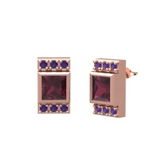 Kök yakut ve ametist 8 ayar rose altın küpe