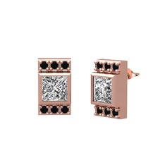 Minimal Lyn Küpe - Beyaz zirkon ve siyah zirkon 925 ayar rose altın kaplama gümüş küpe #n9mt2x