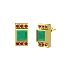 Kök zümrüt ve garnet 8 ayar altın küpe