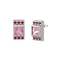 Minimal Lyn Küpe - Pembe kuvars ve garnet 14 ayar beyaz altın küpe #nrvvwt