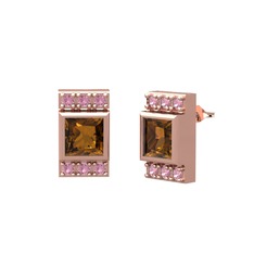 Minimal Lyn Küpe - Dumanlı kuvars ve pembe kuvars 925 ayar rose altın kaplama gümüş küpe #okc2x7