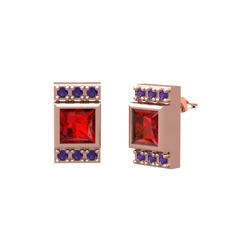 Garnet ve ametist 18 ayar rose altın küpe