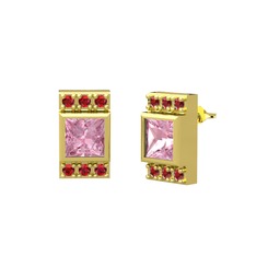 Minimal Lyn Küpe - Pembe kuvars ve garnet 8 ayar altın küpe #pjxyzq