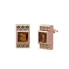 Dumanlı kuvars ve peridot 14 ayar rose altın küpe