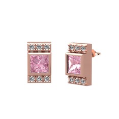 Pembe kuvars ve swarovski 14 ayar rose altın küpe