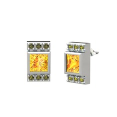 Minimal Lyn Küpe - Sitrin ve peridot 8 ayar beyaz altın küpe #q4h6n