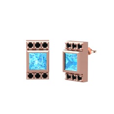 Minimal Lyn Küpe - Akuamarin ve siyah zirkon 18 ayar rose altın küpe #r1te3x