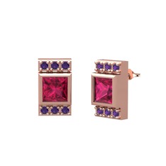 Minimal Lyn Küpe - Rodolit garnet ve ametist 925 ayar rose altın kaplama gümüş küpe #r8idmf