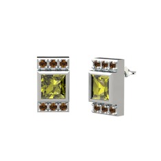 Minimal Lyn Küpe - Peridot ve dumanlı kuvars 18 ayar beyaz altın küpe #rrgtfp