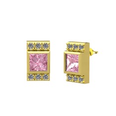Pembe kuvars ve pırlanta 18 ayar altın küpe (0.132 karat)
