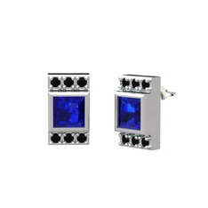 Lab safir ve siyah zirkon 18 ayar beyaz altın küpe