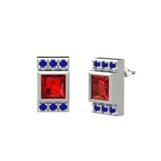 Garnet ve lab safir 18 ayar beyaz altın küpe