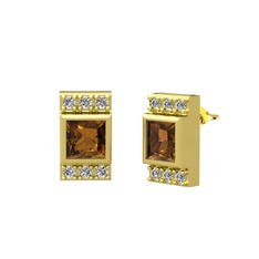 Dumanlı kuvars ve swarovski 925 ayar altın kaplama gümüş küpe