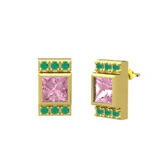 Minimal Lyn Küpe - Pembe kuvars ve kök zümrüt 14 ayar altın küpe #uenj2l