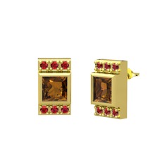 Minimal Lyn Küpe - Dumanlı kuvars ve garnet 18 ayar altın küpe #uok8sv