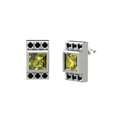 Peridot ve siyah zirkon 14 ayar beyaz altın küpe