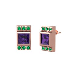 Ametist ve yeşil kuvars 14 ayar rose altın küpe