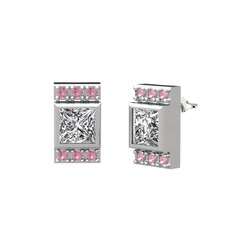 Minimal Lyn Küpe - Swarovski ve pembe kuvars 18 ayar beyaz altın küpe #vncdn9