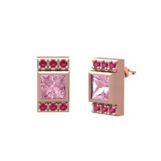 Minimal Lyn Küpe - Pembe kuvars ve rodolit garnet 18 ayar rose altın küpe #we6brw