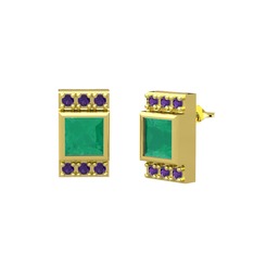 Minimal Lyn Küpe - Kök zümrüt ve ametist 14 ayar altın küpe #wgdnyq