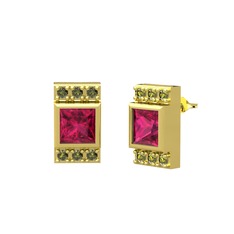 Minimal Lyn Küpe - Rodolit garnet ve peridot 8 ayar altın küpe #x3c8r2