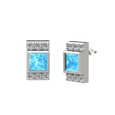 Minimal Lyn Küpe - Akuamarin ve swarovski 14 ayar beyaz altın küpe #x909wz