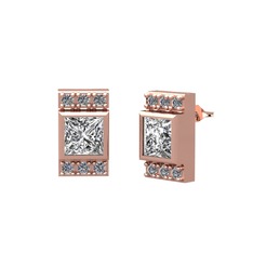 Minimal Lyn Küpe - Swarovski ve pırlanta 14 ayar rose altın küpe (0.132 karat) #xcjlgr