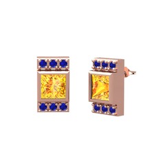Sitrin ve lab safir 18 ayar rose altın küpe