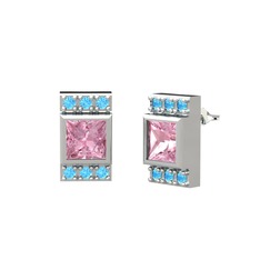 Pembe kuvars ve akuamarin 925 ayar gümüş küpe