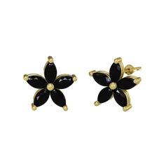 Markiz Yasemin Çiçeği Küpe - Siyah zirkon 18 ayar altın küpe #1cssggc