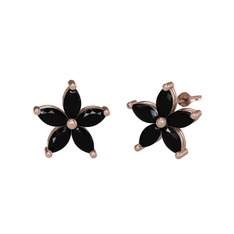 Markiz Yasemin Çiçeği Küpe - Siyah zirkon 18 ayar rose altın küpe #1dsjxti