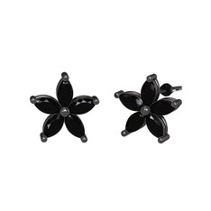 Markiz Yasemin Çiçeği Küpe - Siyah zirkon 925 ayar siyah rodyum kaplama gümüş küpe #1f9pouq