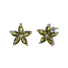 Markiz Yasemin Çiçeği Küpe - Peridot 8 ayar beyaz altın küpe #1l139wj
