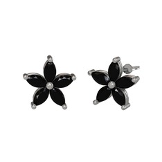 Markiz Yasemin Çiçeği Küpe - Siyah zirkon 18 ayar beyaz altın küpe #1o6lqe2