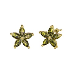 Markiz Yasemin Çiçeği Küpe - Peridot 14 ayar altın küpe #9urc9b