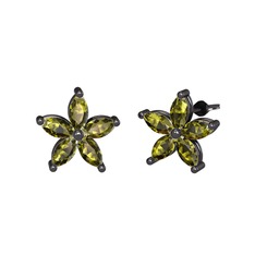 Markiz Yasemin Çiçeği Küpe - Peridot 925 ayar siyah rodyum kaplama gümüş küpe #j3410e