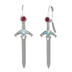 Kılıç Küpe - Kök yakut ve akuamarin 18 ayar beyaz altın küpe #10oln9n