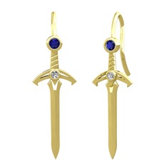 Kılıç Küpe - Lab safir ve swarovski 18 ayar altın küpe #11jnjlq