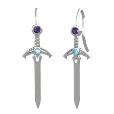 Kılıç Küpe - Ametist ve akuamarin 925 ayar gümüş küpe #11s57cx